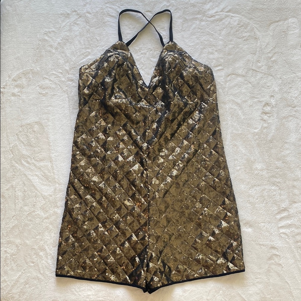 Kendall and Kylie Kardashian Gold and Black Halter Romper